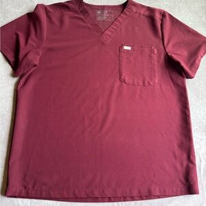 Figs Maroon V-Neck Short Sleeve Shirt